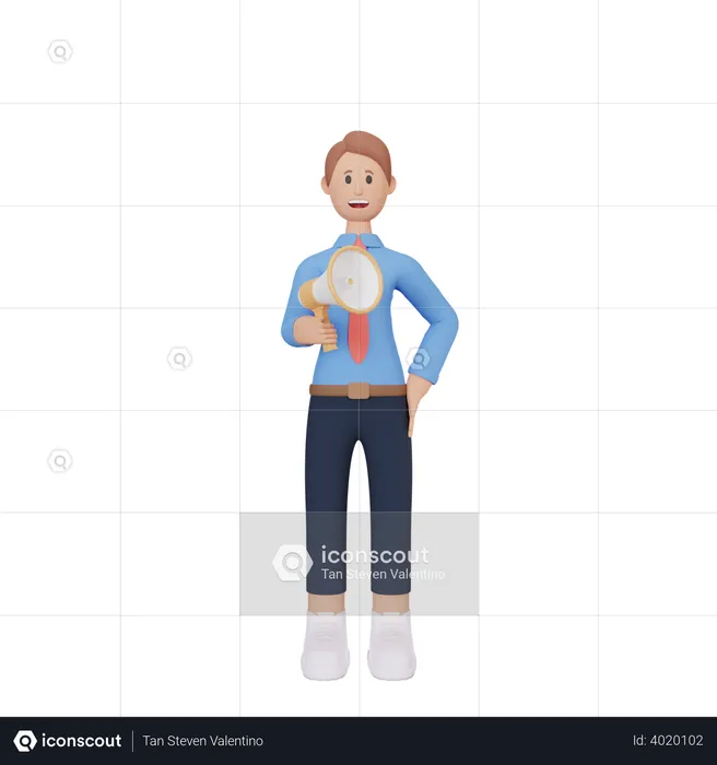Man speaking into megaphone 3d illustration  3D Illustration