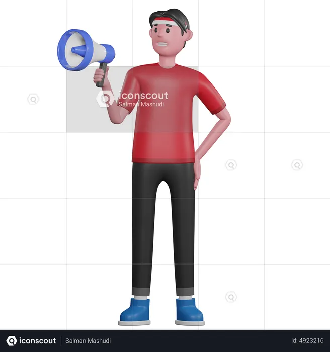 Man Speaking with Megaphone  3D Illustration