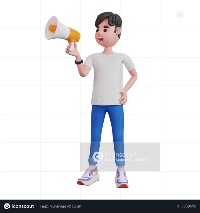 Man Speaks Up With Megaphone  3D Illustration