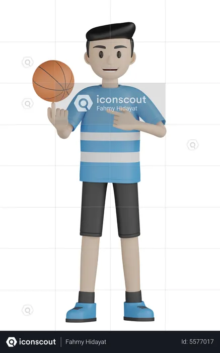 Man Spinning Basketball  3D Illustration