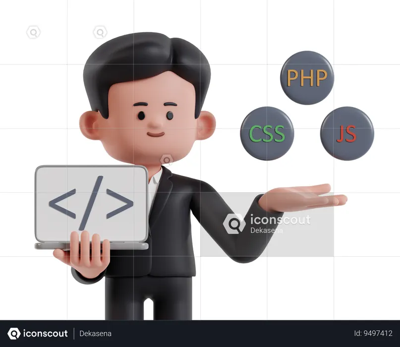 Man Standing Holding Laptop While Showing Programming Language Software ...