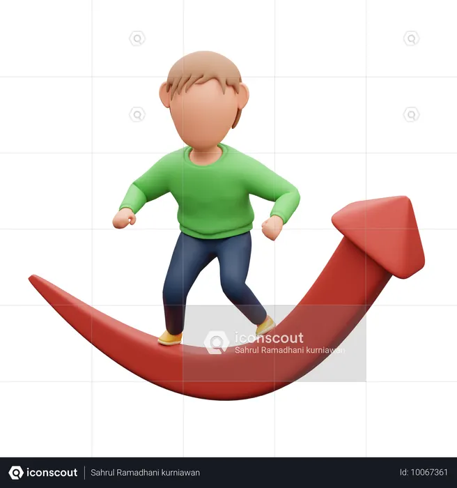 上矢印の上に立つ男性  3D Illustration
