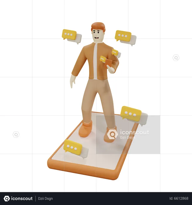 Man standing on mobile while chatting  3D Illustration