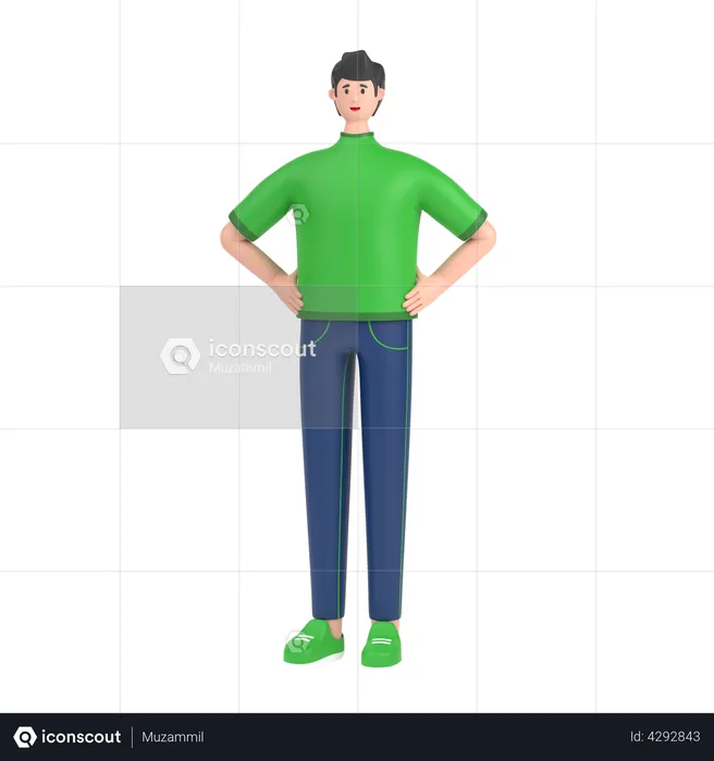 Boy holding hands on waist pose  3D Illustration