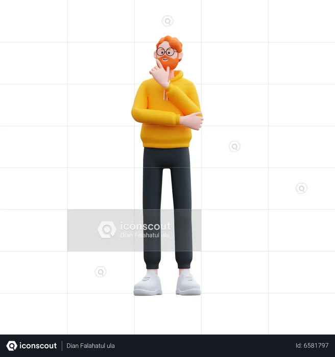 Man standing while in Thinking Pose  3D Illustration