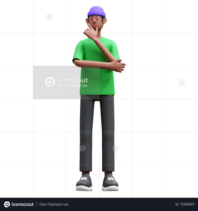 Man standing while in Thinking Pose  3D Illustration