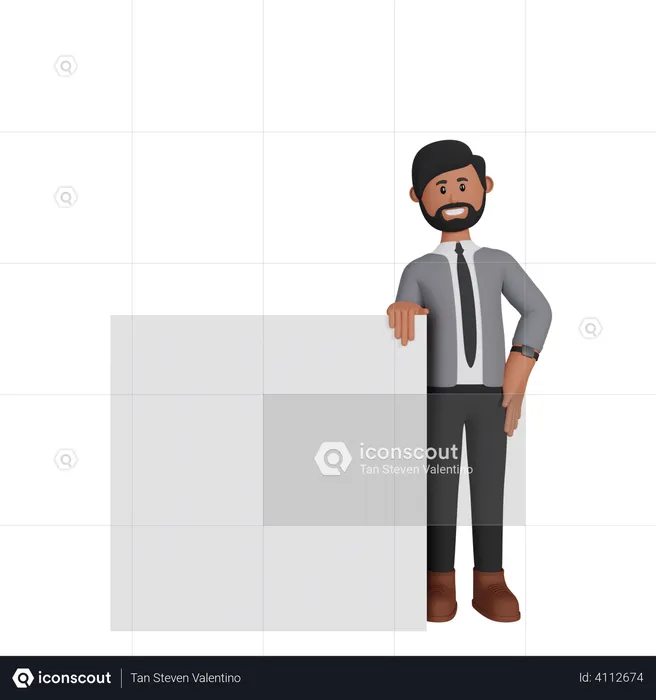 Man standing with blank board  3D Illustration