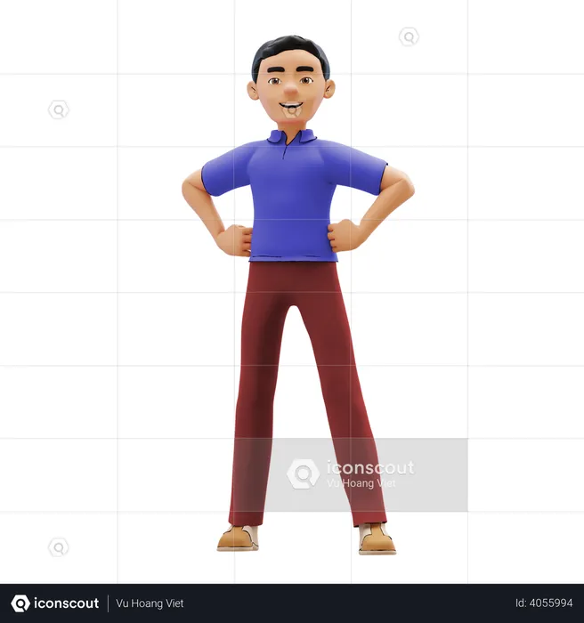 Man standing with both hands on waist  3D Illustration