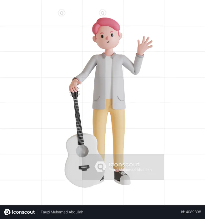 Man standing with guitar  3D Illustration