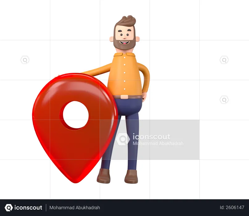 Man standing with location pin  3D Illustration