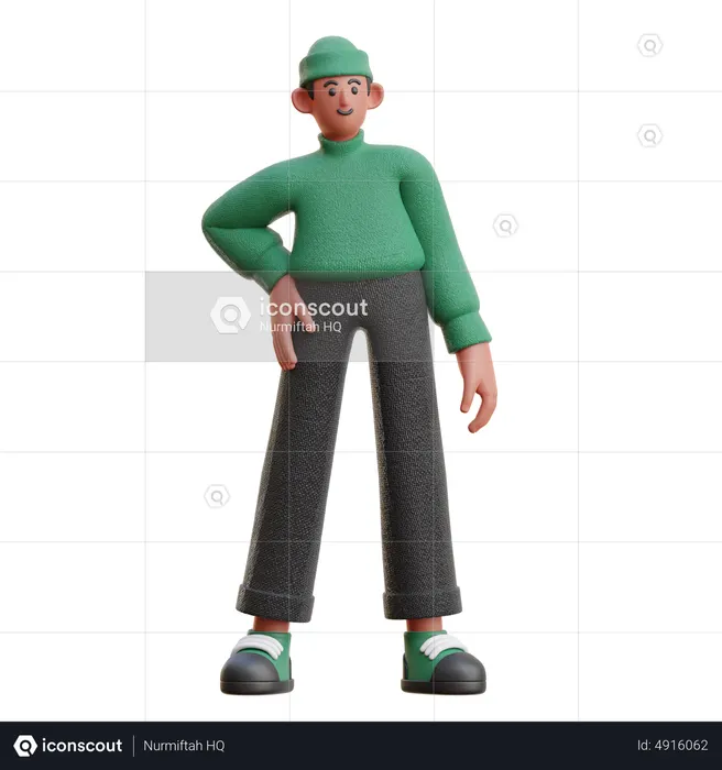 Man standing with one hand on waist  3D Icon