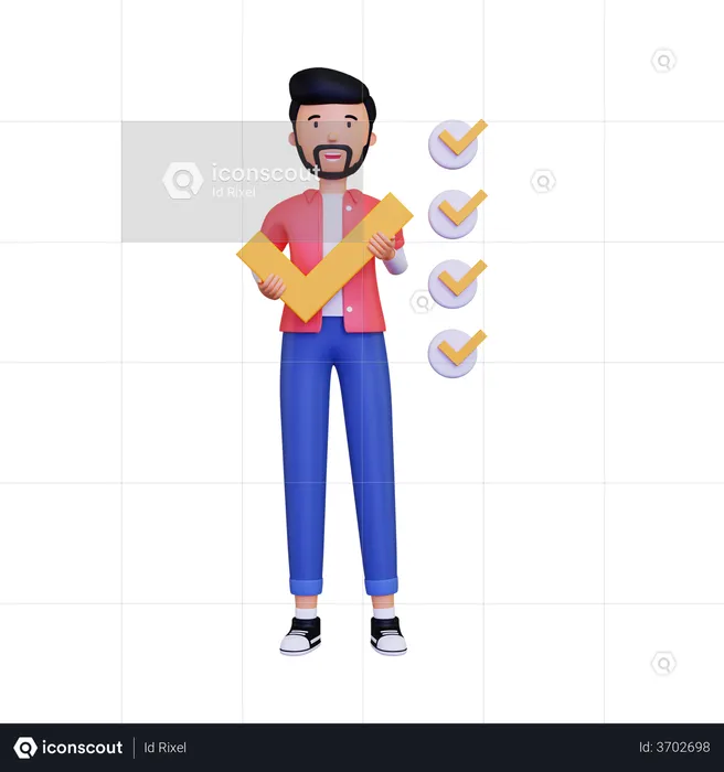 Man holding checkmark  3D Illustration