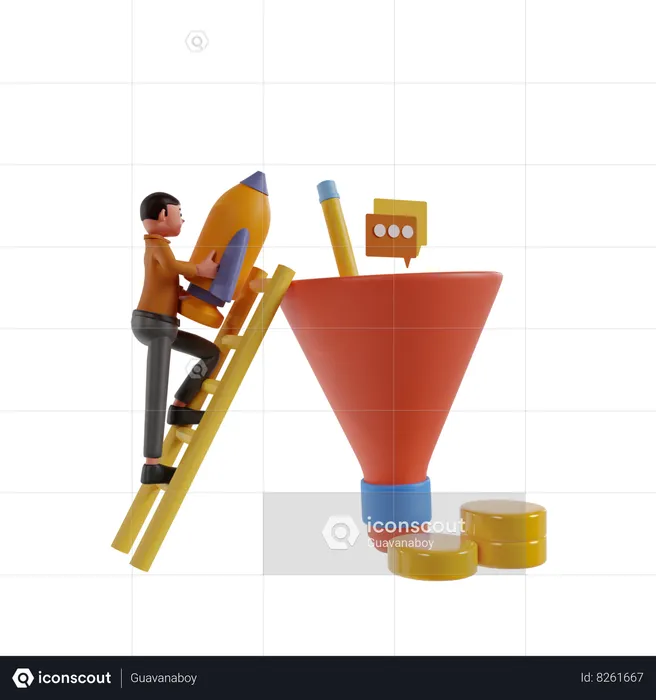 Man Steps Up On Ladder For Startup  3D Illustration