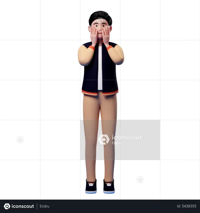 Man surprised and put both hands on cheeks  3D Illustration