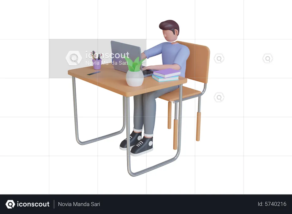 Man taking Online Class  3D Illustration
