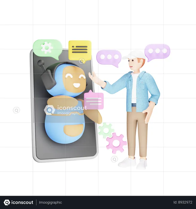 Man Talking to an Ai Chatbot  3D Illustration