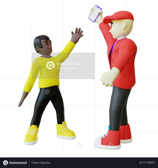Man Teasing Black Guy And Stole His Phone  3D Illustration