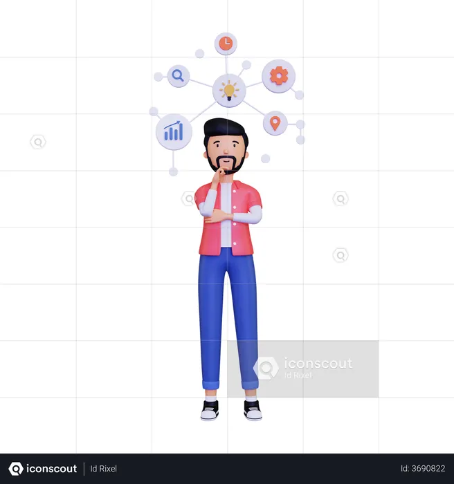 Man thinking about mind map  3D Illustration