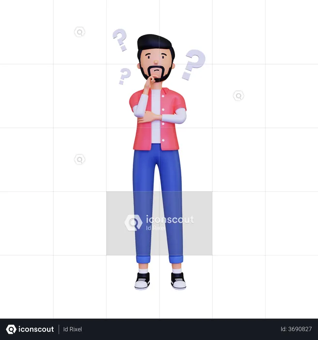 Man Thinking Question Mark  3D Illustration