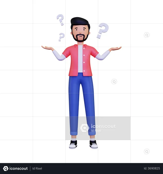 Man Thinking Question Mark  3D Illustration