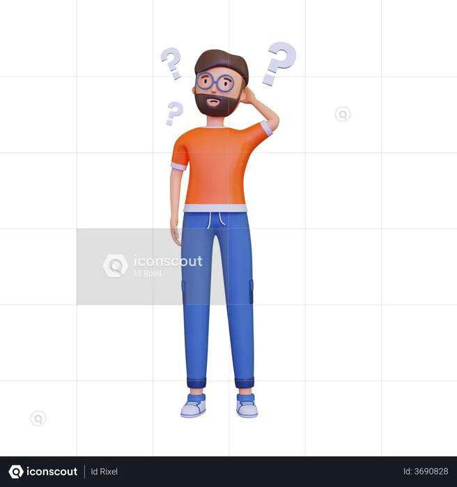 Man Thinking Question Mark  3D Illustration