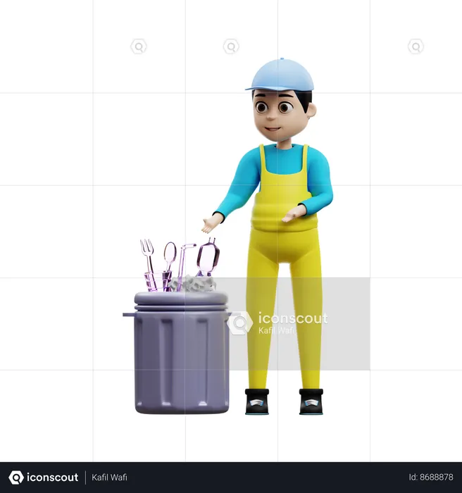 Man Trowing Waste In Trash Can  3D Illustration