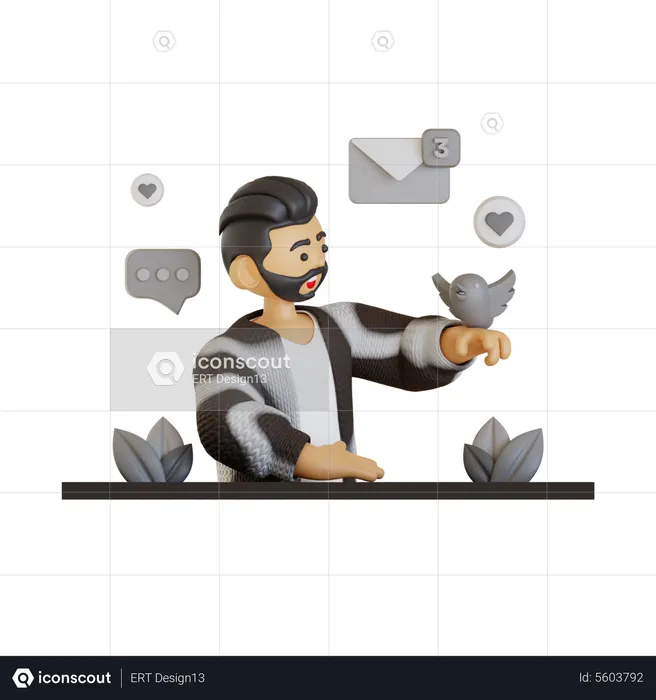 Man Twitting  3D Illustration