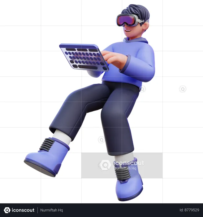 Man Typing on Virtual Keyboard  3D Illustration