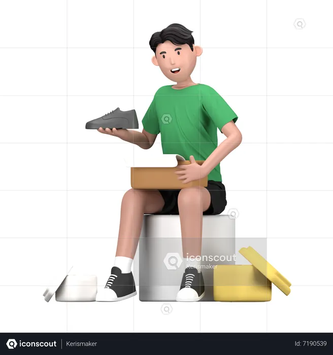 Man Unboxing brand new shoes  3D Illustration