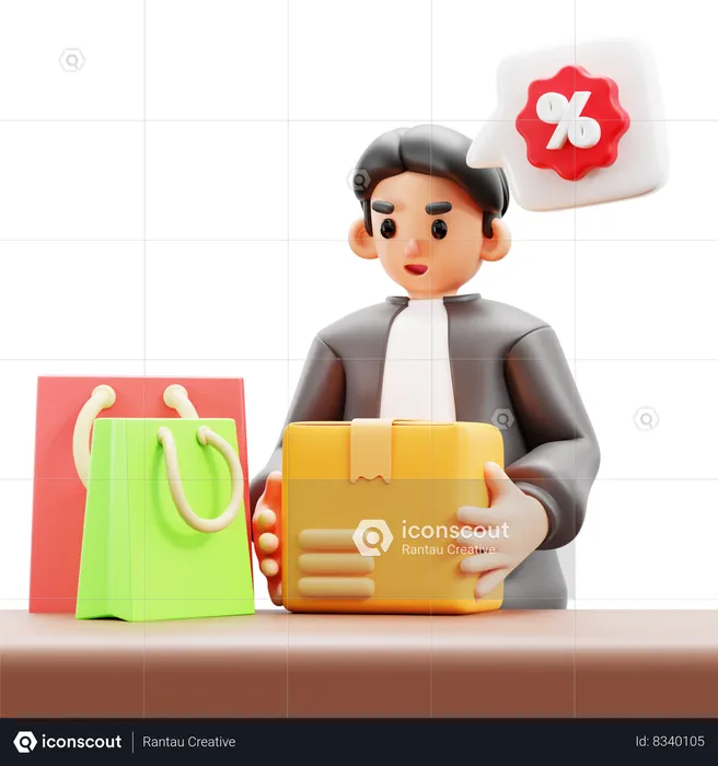 Man unboxing package  3D Illustration