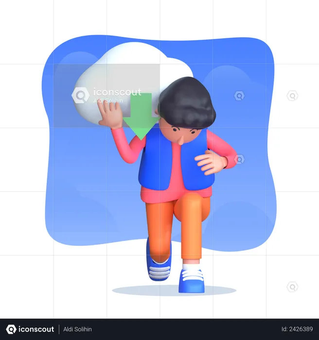 Man uploading and downloading data from cloud storage  3D Illustration