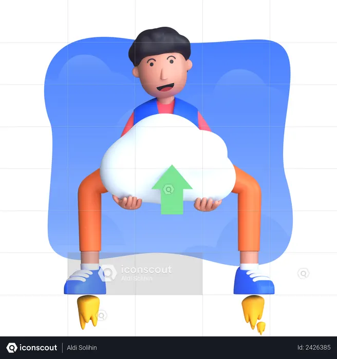 Man uploading data to clod  3D Illustration