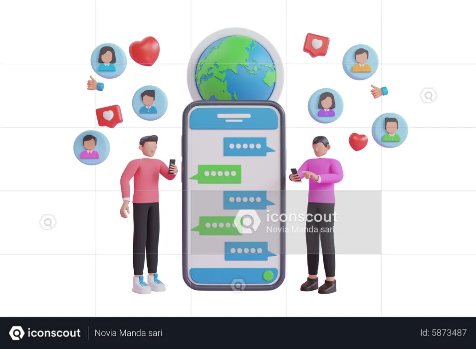 Man use Global social network on mobile  3D Illustration
