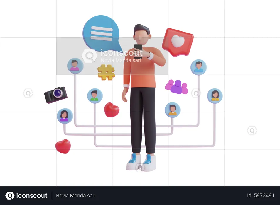 Man use social media app on mobile  3D Illustration