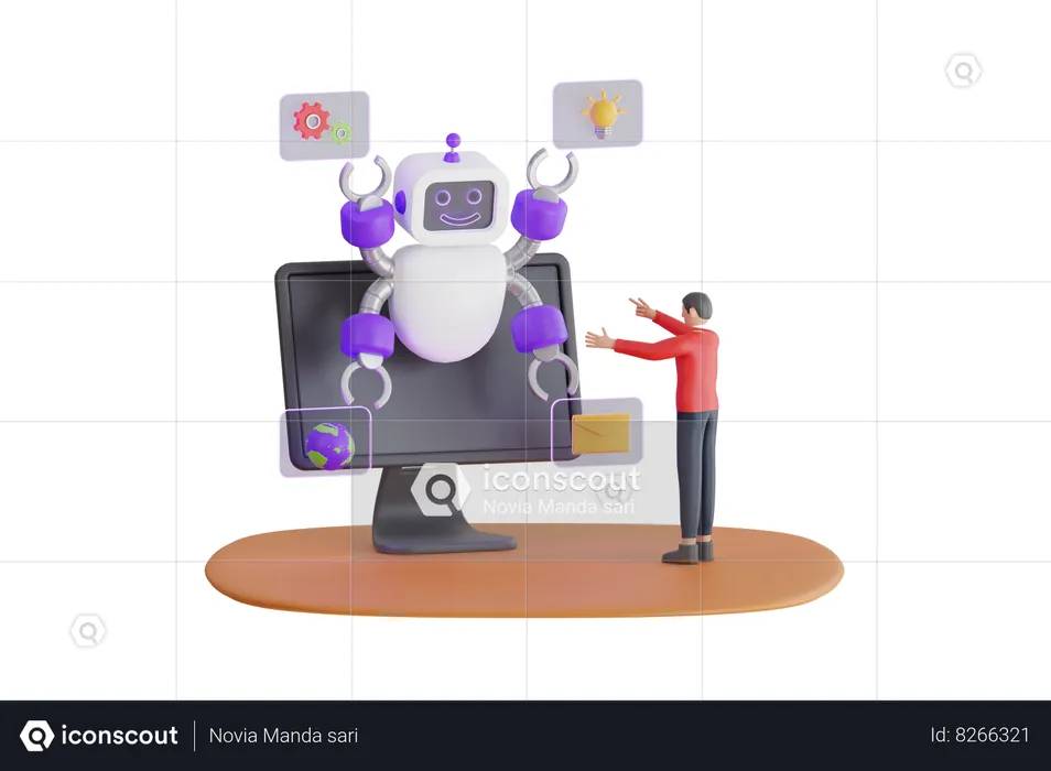 Man Using Ai Assistant Support  3D Illustration