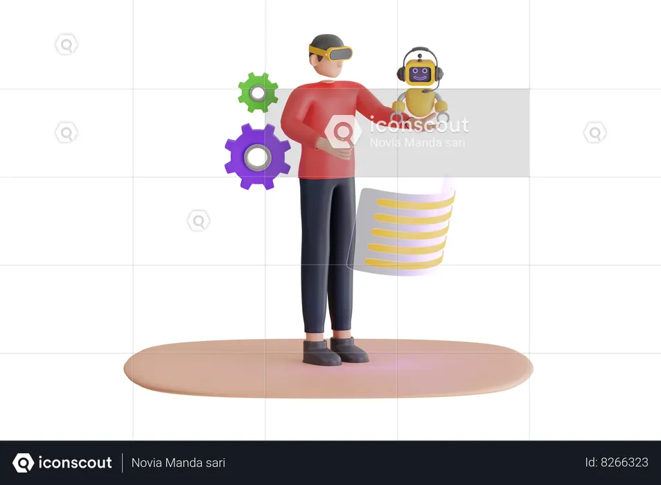 Man Using Ai Assistant Support  3D Illustration