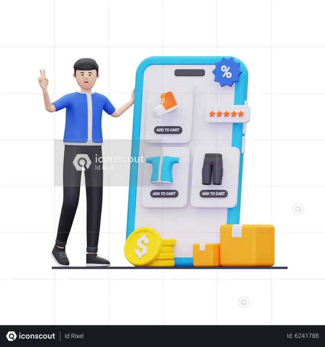 Man using e-commerce app  3D Illustration