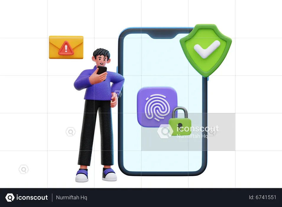 Man using fingerprint authentication on smartphone  3D Illustration