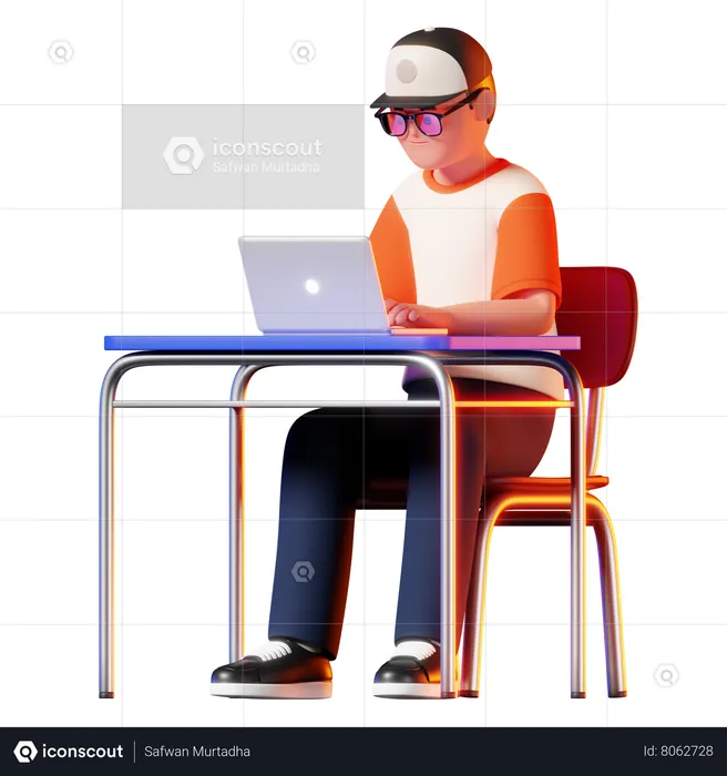 Man Using Laptop Pose  3D Illustration