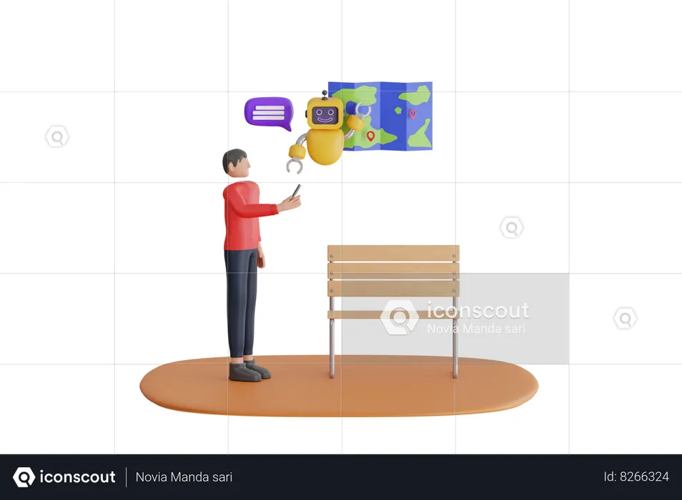 Man Using Map Assistant  3D Illustration