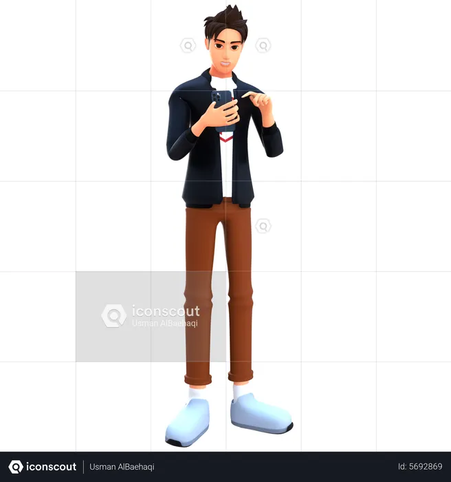 Man using mobile and watching in mobile  3D Illustration
