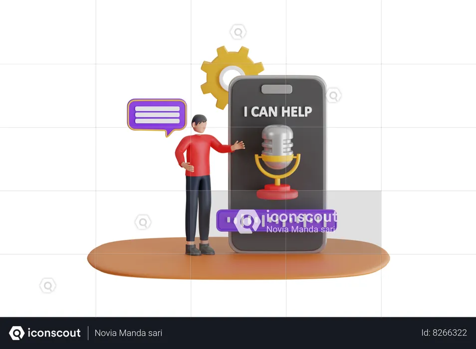 Man Using Mobile Voice Assistant  3D Illustration