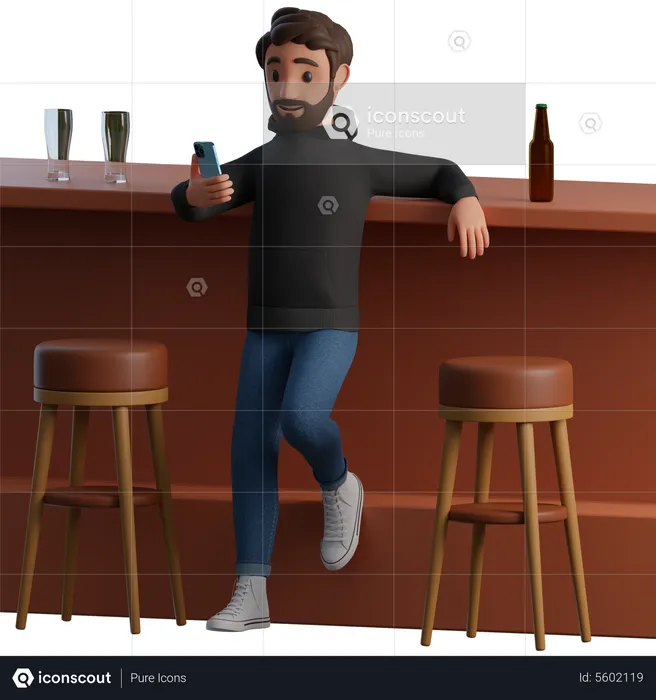 Man using phone at bar counter  3D Illustration