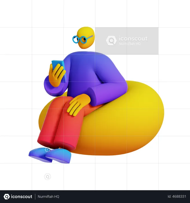 Man using Phone on Bean Bag  3D Illustration