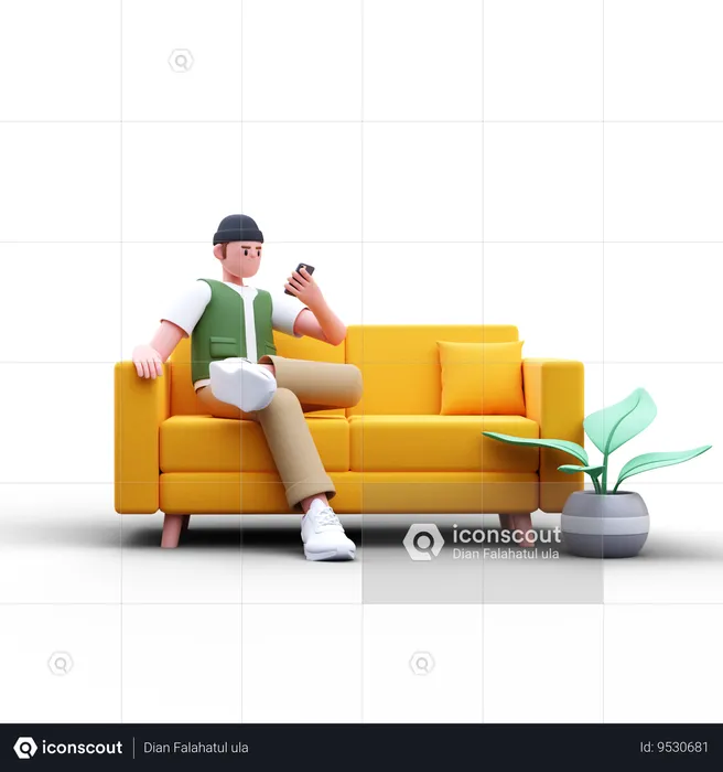 Man Using Phone On Couch  3D Illustration