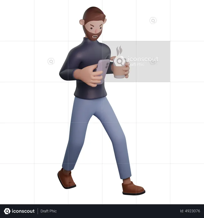Man using phone while holding coffee  3D Illustration
