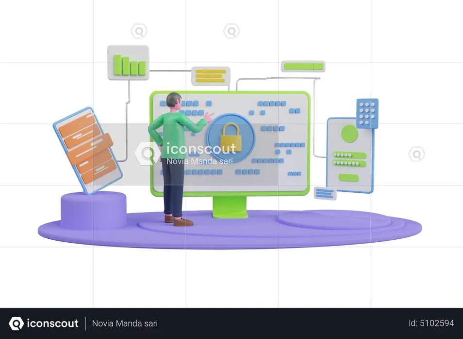 Man using secure login system  3D Illustration