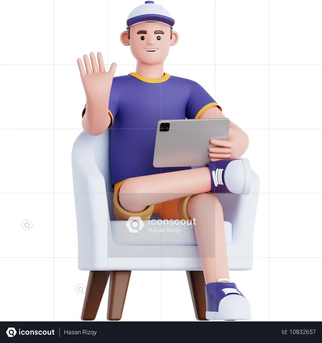 Man Using Tablet on Couch  3D Illustration