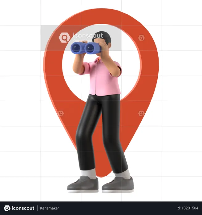 Man Using Telescope Tracking Location  3D Icon
