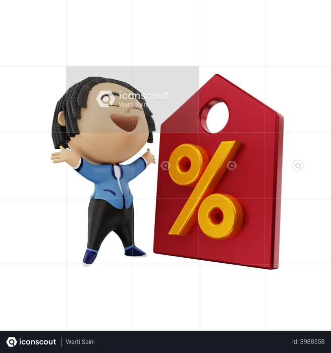 Man very happy with discount coupon  3D Illustration